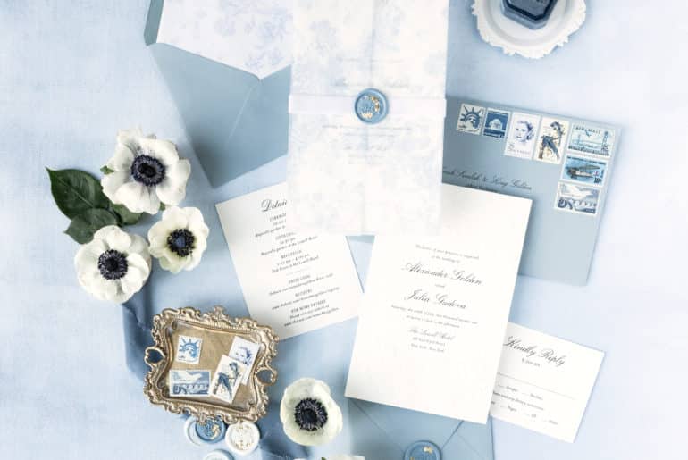 French Inspired wedding Invitation Flatlay